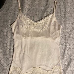 silk lace tank top, white tank trimmed with lace